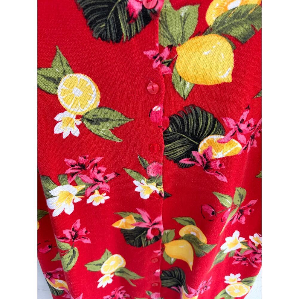 Christopher & Banks Lemon Floral Cardigan Red Fruit Print Button Front - Picture 5 of 8